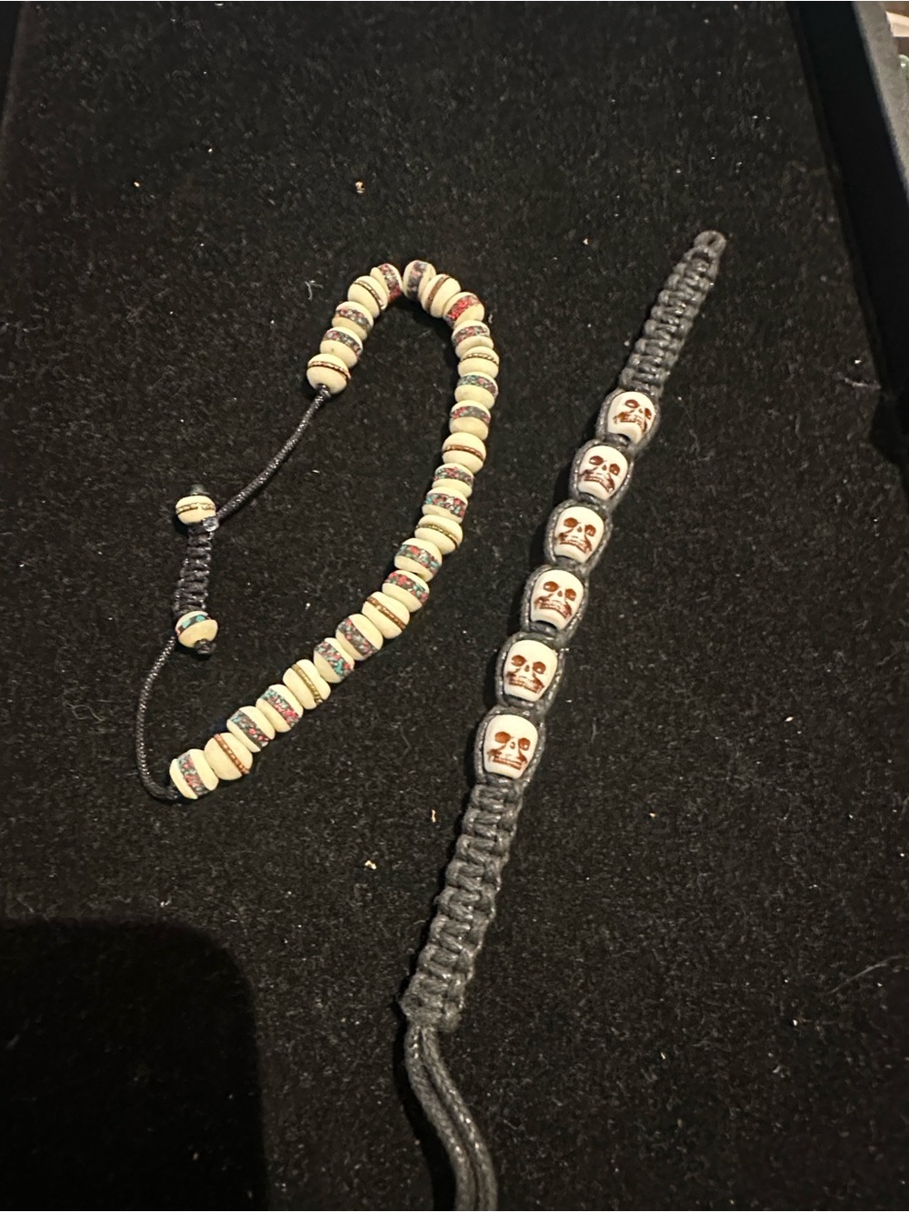 Tibetan prayer beads bracelet and skull macrame bracelet
